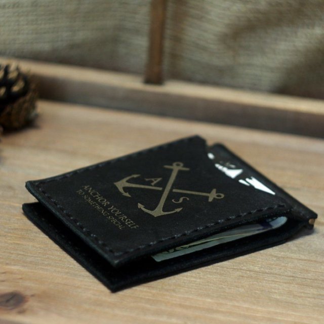 Czarny portfel ręcznie robiony z naturalnej skóry włoskiej z klipsem na banknoty od Luniko