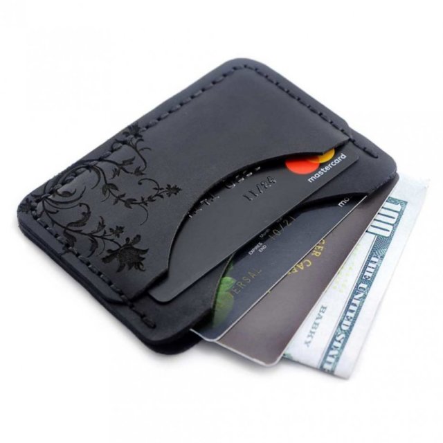 Czarny portfel na karty ręcznie robiony Cardholder Handmade