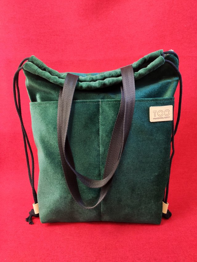 worko- plecak z funkcją torby, zieleń butelkowa welwet
