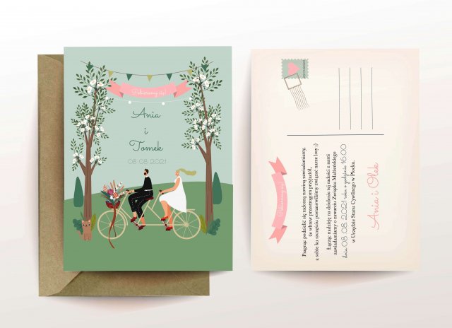 20 SZTUK Zaproszenia ślubne z parą w formie kartki pocztowej