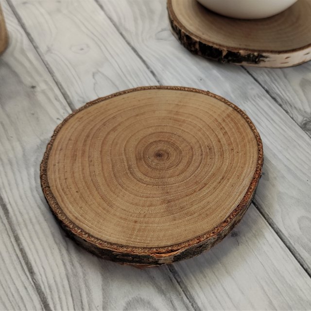 Podstawka pod kubek, brzozowy plaster drewna, gładka, naturalna, ekologiczne boho, rustykalne praktyczne dodatki, plastry, krążki drewna