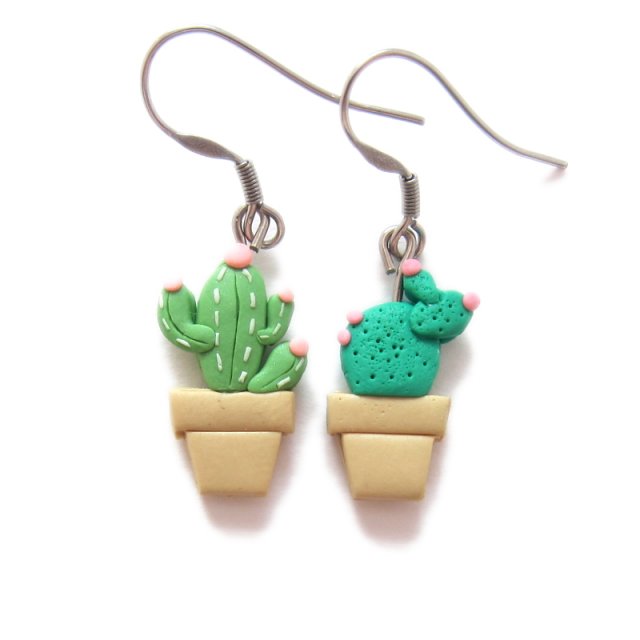 Kolorowe Kolczyki Kaktusy Prezent na Walentynki