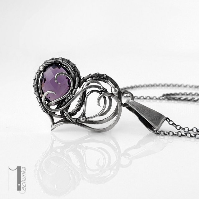 Purple heart II - srebrne serce z ametystem