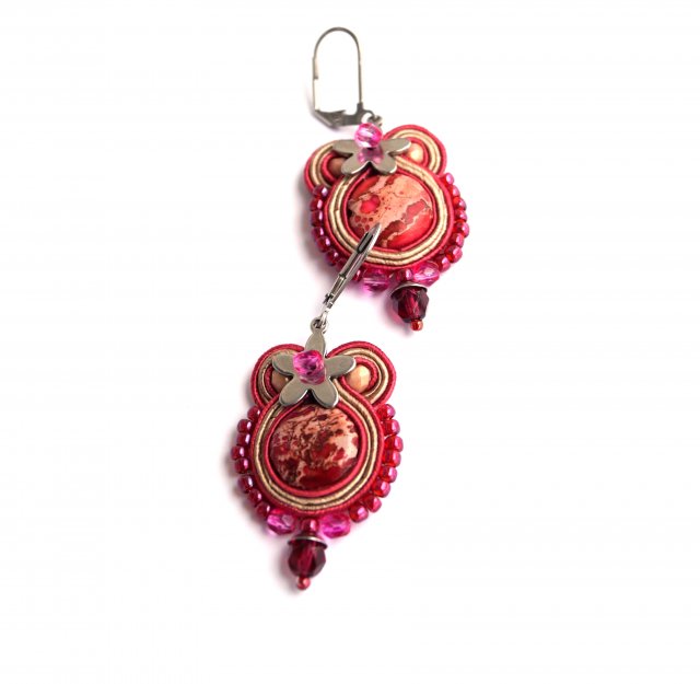 Bordowe kolczyki soutache