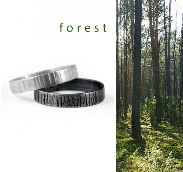 Dwie obrączki FOREST - srebro fakturowane