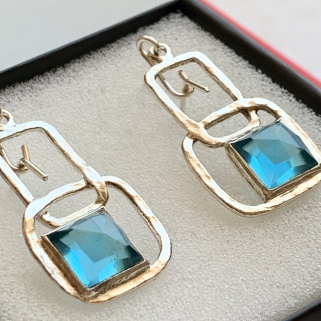 Aquamarine Earrings Sterling Silver ❀ڿڰۣ❀ Modernistyczne kolczyki