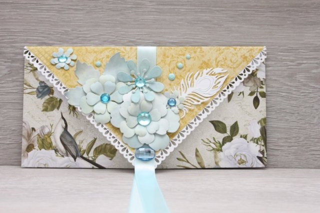 Kartka kopertówka ślubna niebieskie kwiaty