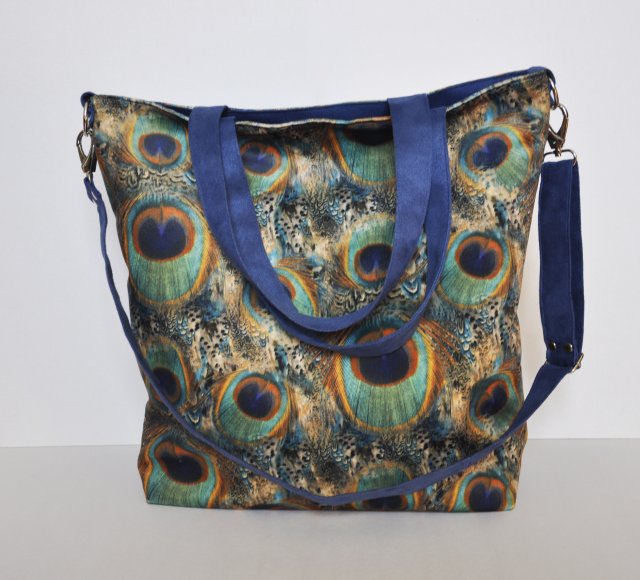 Torba hobo XXL - print pawie pióra