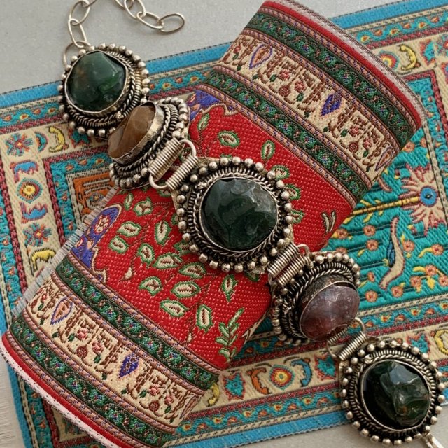 Tibetan Silver Bracelet Multi Gemstone  ❀ڿڰۣ❀ Bardzo ciekawa bransoletka