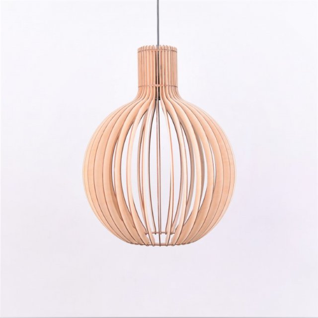 Lampa ażurowa drewniana spiralna LED nad stół z drewna KULA