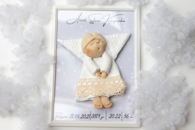 Anioł mini metryczka dla chłopca chrzest