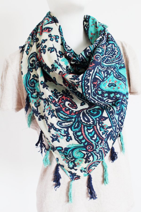 Chusta vintage bawełna zachwycające wzory paisley orient duża miękka chustka apaszka