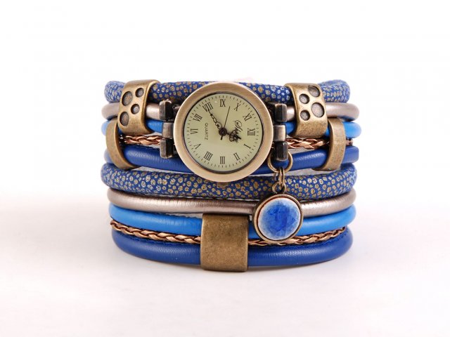Zegarek- bransoletka, niebieski z ceramiczną zawieszką