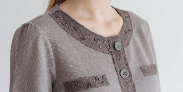 w stylu Chanel żakiet kardigan vintage koronka