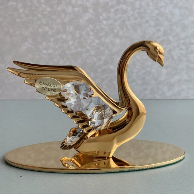 Austrian Crystal 24 K Gold Plated ❀ڿڰۣ❀ MASCOT INC. U.S.A.❀ڿڰۣ❀ Elegancka figurka łabędzia