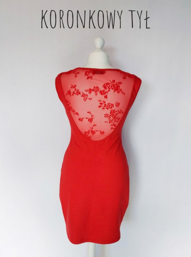Czerwona sukienka z koronka rozmiar XS koronkowe plecy seksowna bez rękawów dopasowana