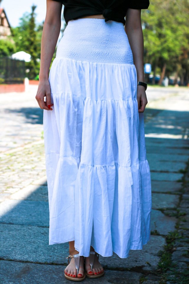Spódnica maxi boho biała z gumkami w pasie XS/S