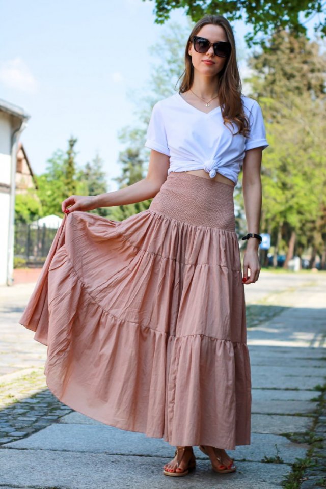 Spódnica maxi boho kolor karmel z gumkami w pasie M/L