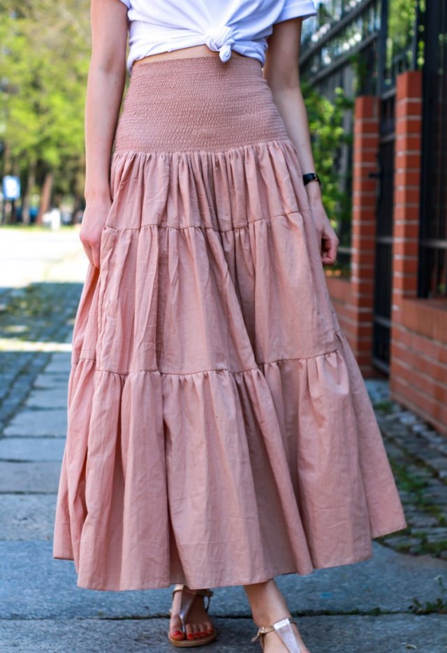 Spódnica maxi boho kolor karmel z gumkami w pasie XS/S