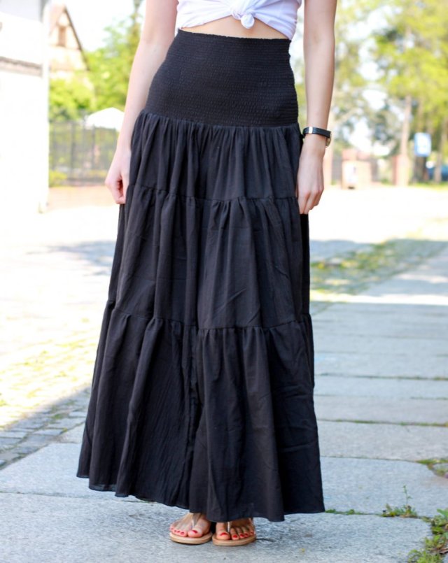 Spódnica maxi boho czarna z gumkami w pasie M/L
