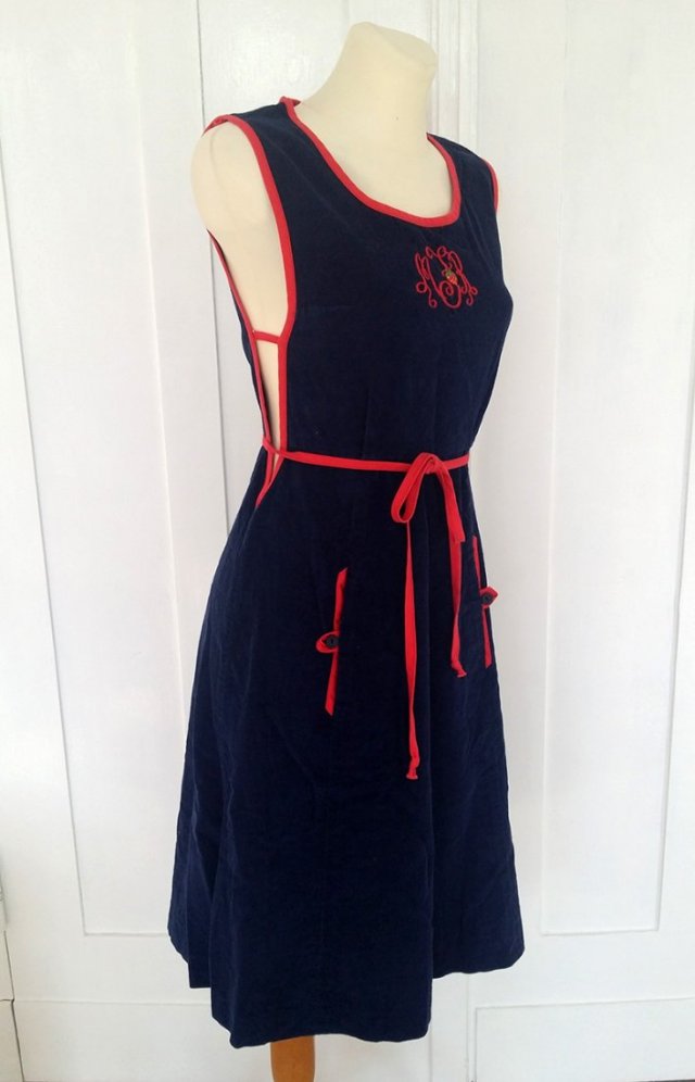 perełka vintage! sztruksowa sukienka z aplikacją