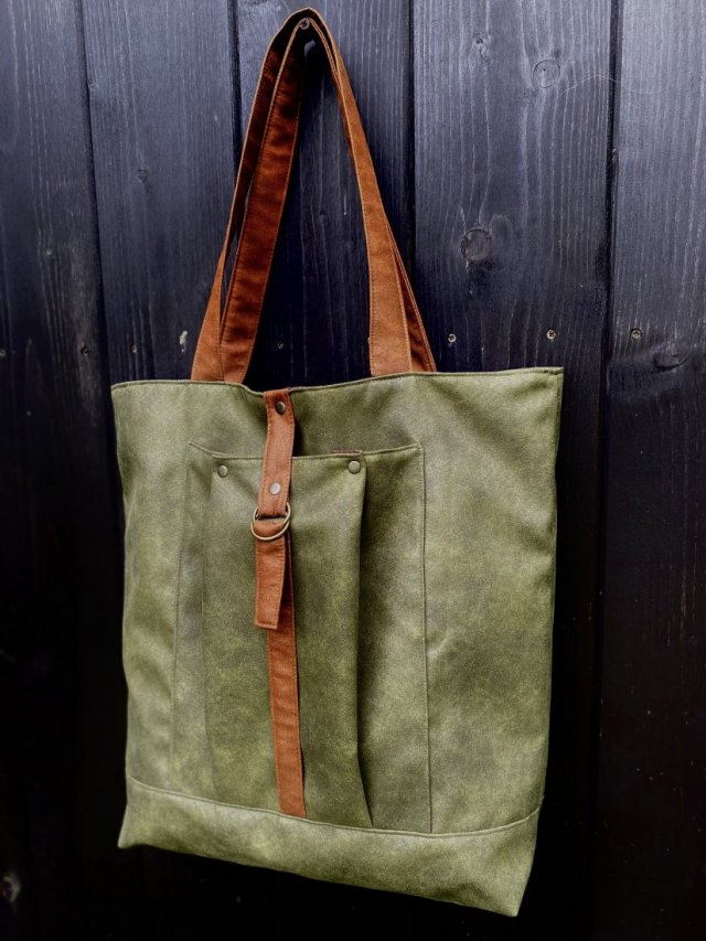 Torba tote XXL - zieleń, koniak