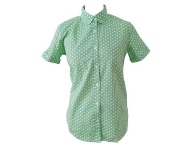Pistacjowa bluzka w groszki w stylu pin-up