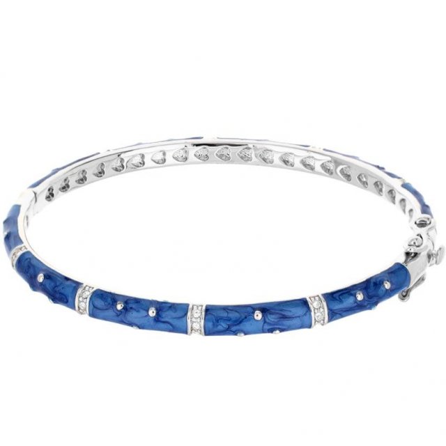 Lauren G. Adams Polka Dot Stackable Bangle ❤ Rhodium Plated with Blue Enamel ❤ Sztywna bransoletka