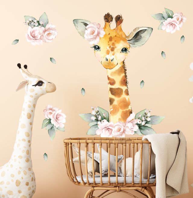 Żyrafa, Savanna pastelowe kwiaty - zestaw naklejek