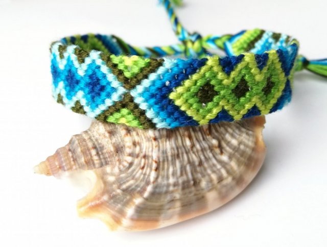 Przedwiośnie - bransoletka przyjaźni, bawełna, aztecka bransoletka etniczna, unisex, zielono-niebieska