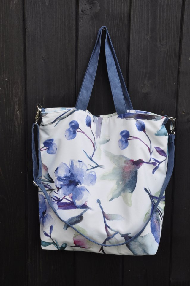 Torba hobo XXL - print akwarelowe kwiaty