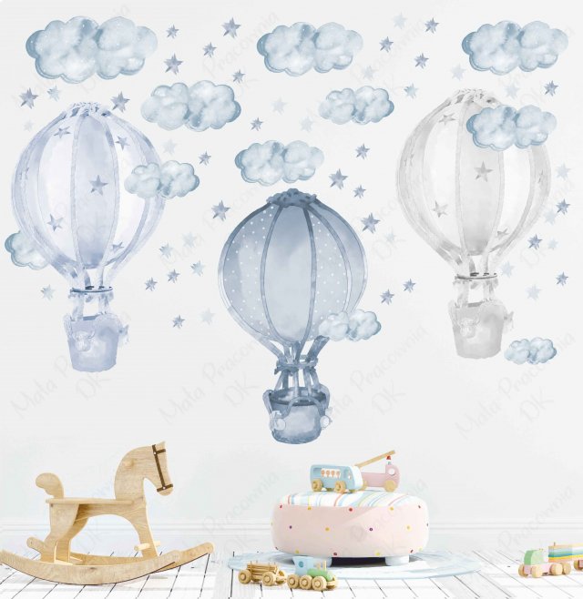 Pastelowe niebieskie balony akwarela