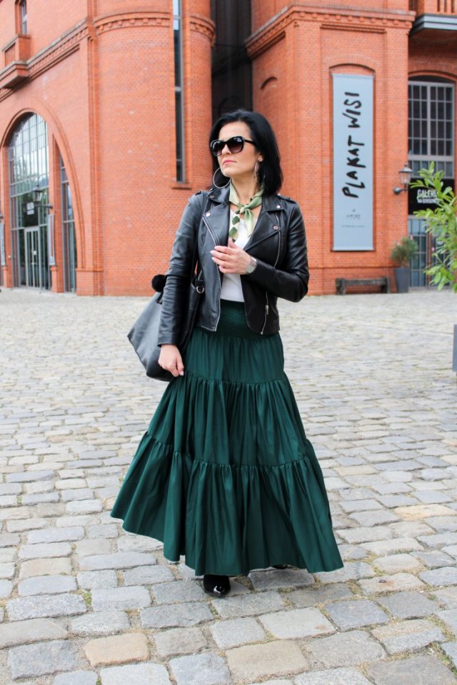 Spódnica maxi długa boho butelkowa zieleń XS/S - LONA