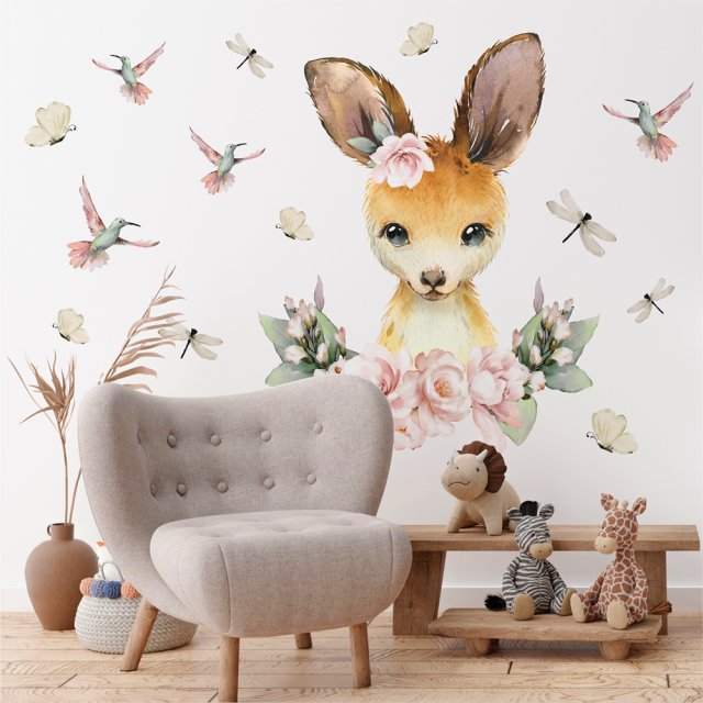 Kangur Wśród Kwiatów - Naklejki Na Ścianę Dla Dzieci