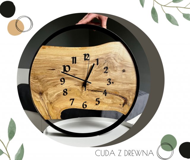 Nowoczesny zegar w metalowej obręczy z drewnianą deską 50cm + cyfry!