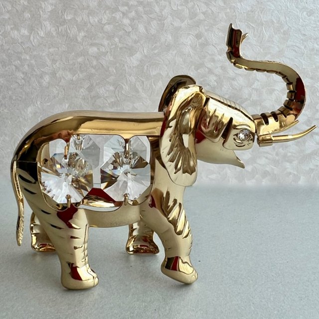 Austrian Crystal 24 K Gold Plated ❀ڿڰۣ❀ MASCOT INC. U.S.A.❀ڿڰۣ❀ Elegancka figurka szczęśliwego słonia