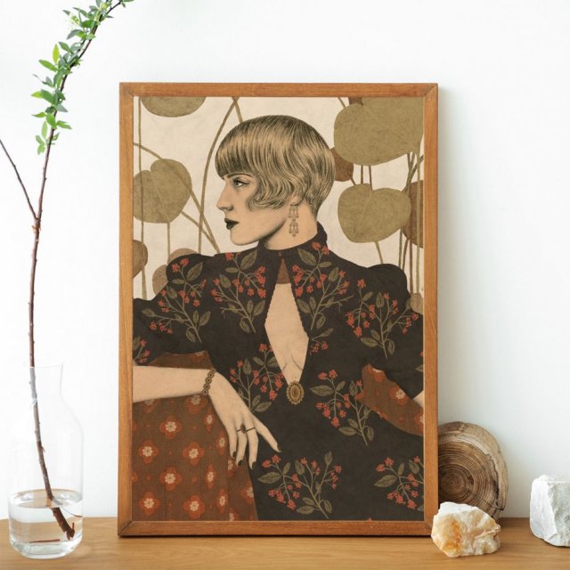 Kobieta w kwiecistej sukience, retro, kobiecy plakat, ilustracja  A3 lub 30X40 cm