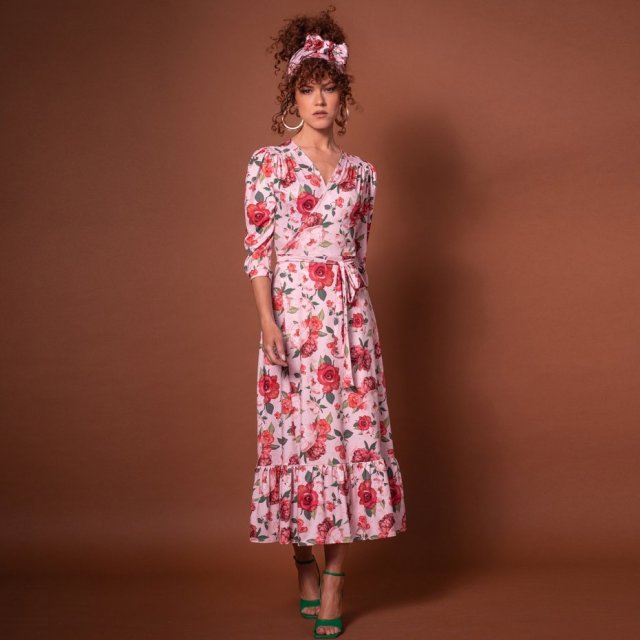 Lady retro - sukienka z falbaną w kwiaty