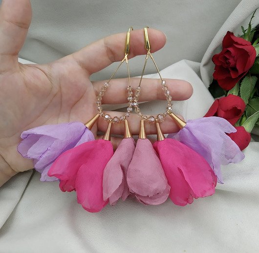 Kolczyki fioletowe kwiaty, kolczyki kwiaty na wesele, kolczyki peonie, różowe kwiaty