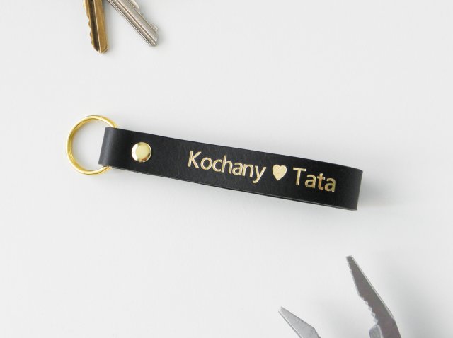 Skórzany brelok breloczek do kluczy Kochany Tata - czarny | prezent dzień ojca dla Taty dla Ojca