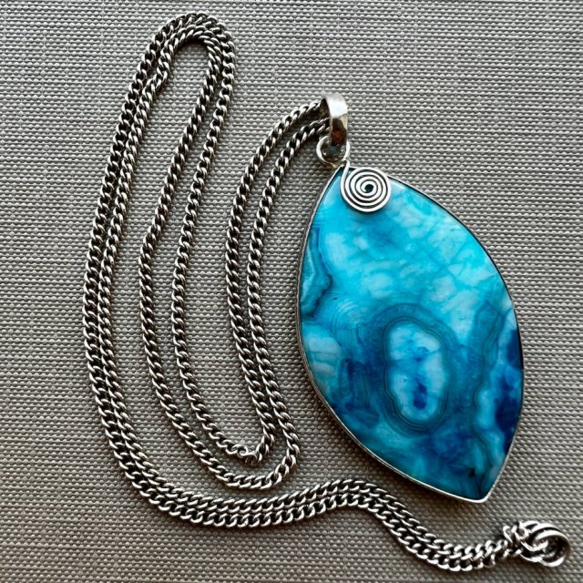 Azure Color Agate Necklace ❀ڿڰۣ❀  STWORZONY PRZEZ NATURĘ - HARMONIA YIN I YANG ❀ڿڰۣ❀ Srebro i Agat