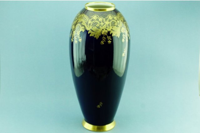 Lindner salonowy wazon kobalt złota koronka złoto