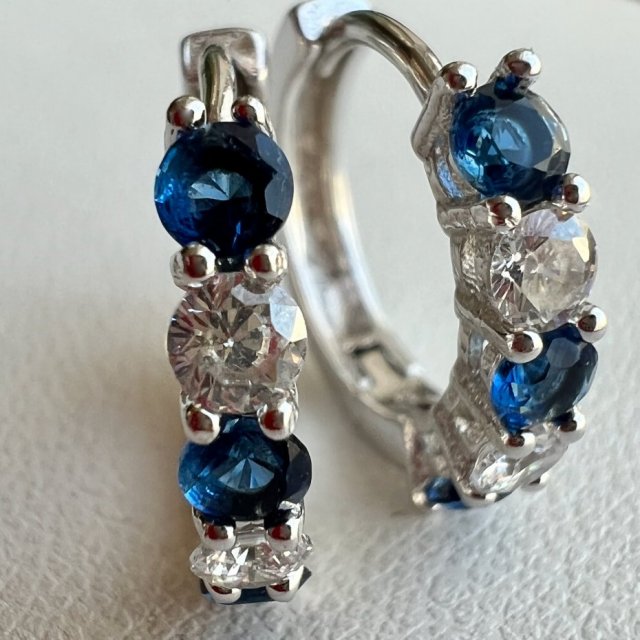 Naturalne szafiry! ❤ Blue & White Sapphire Earrings Sterling Silver ❤ Piękne kolczyki