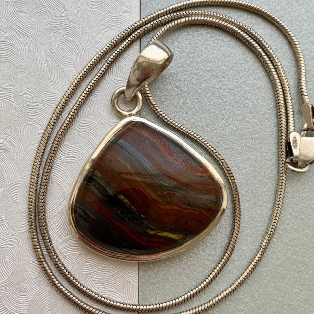 Kamień energii i witalności ❤ Vintage Jasper Chocolate Brown Sterling Silver Necklace❤ Urok i dobro naturalnych kamieni ❤ Ręcznie wykonany