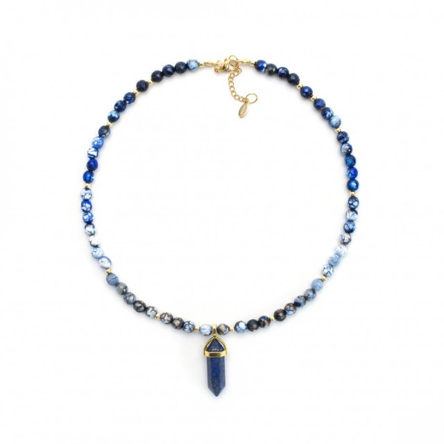 Naszyjnik - oczyszczający talizman - JadeitNaszyjnik z Agatami i Lapis Lazuli.