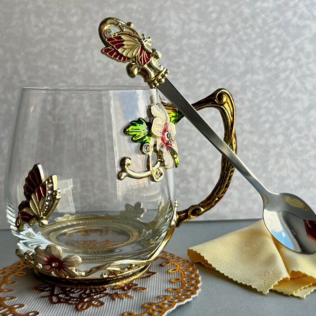 Luxury ❤ Glassyfi Teffania Handmade Enamel Cup & Spoon ❤