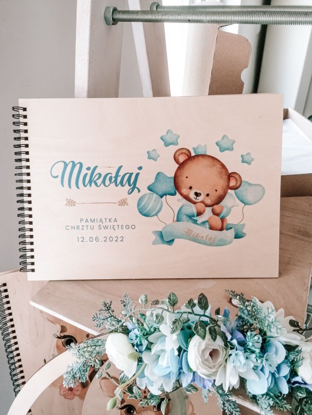 Album dla chłopca MIŚ W OBŁOKACH chrzest, roczek, babyshower