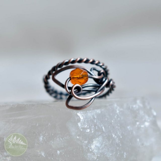 Orange leaf - pierścionek spiralny z miedzi