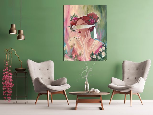 Obraz na płótnie kobieta z kwiatami - "Daisy" 70x90 cm