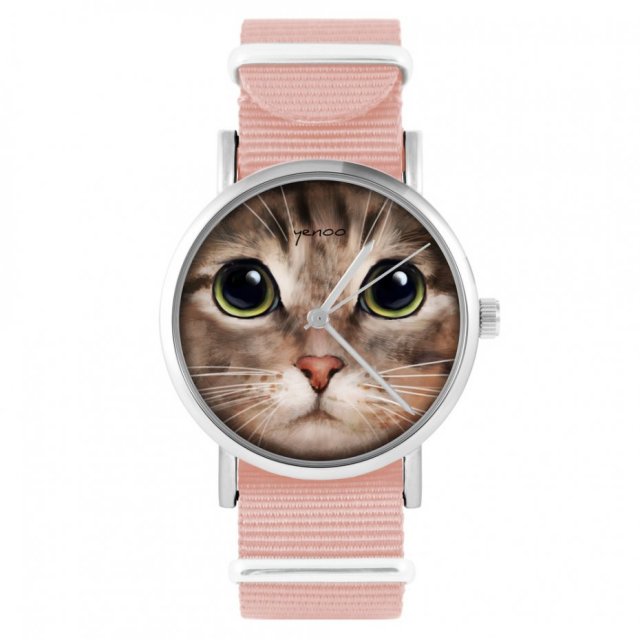 Zegarek - Kot tygrysek - brzoskwiniowy róż, nylonowy